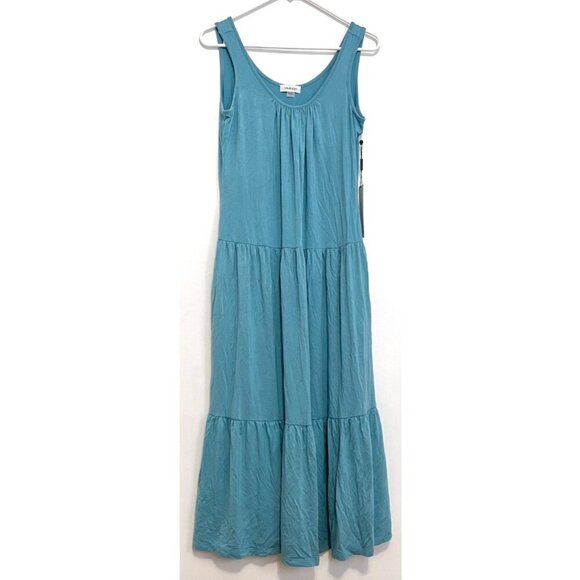 NEW NWT CALVIN KLEIN CK Sleeveless Tiered Dress Solid Aqua Blue Midi Sundress 6 - Picture 2 of 14